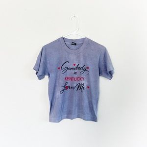 Somebody in Kentucky Loves Me Vintage Tee Hearts Hand Dyed T Shirt Tie Dye Blue